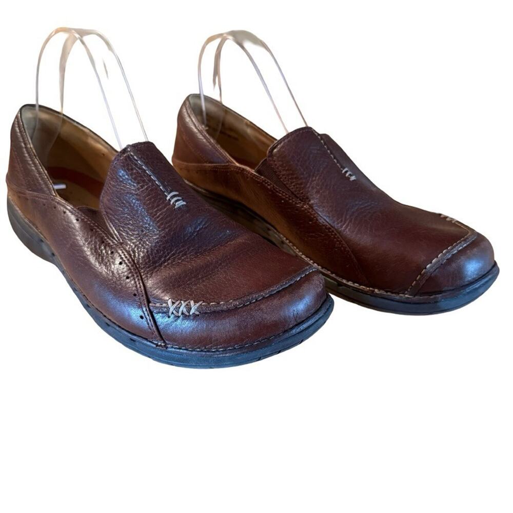 Clarks Unstructured Brown Leather Slip On Loafers Comfort Shoes Round Toe 10 W